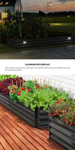 GB-30-LED-210-GY-2PC Livsip 2x Garden Bed 210x90x30cm LED Plant Stand Box Raised Container Galvanise