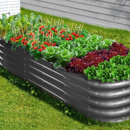 GB-O42-24080-GY Livsip Galvanised Raised Garden Bed Steel Instant Planter Oval 240X80X42CM