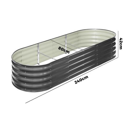 GB-O42-24080-GY Livsip Galvanised Raised Garden Bed Steel Instant Planter Oval 240X80X42CM