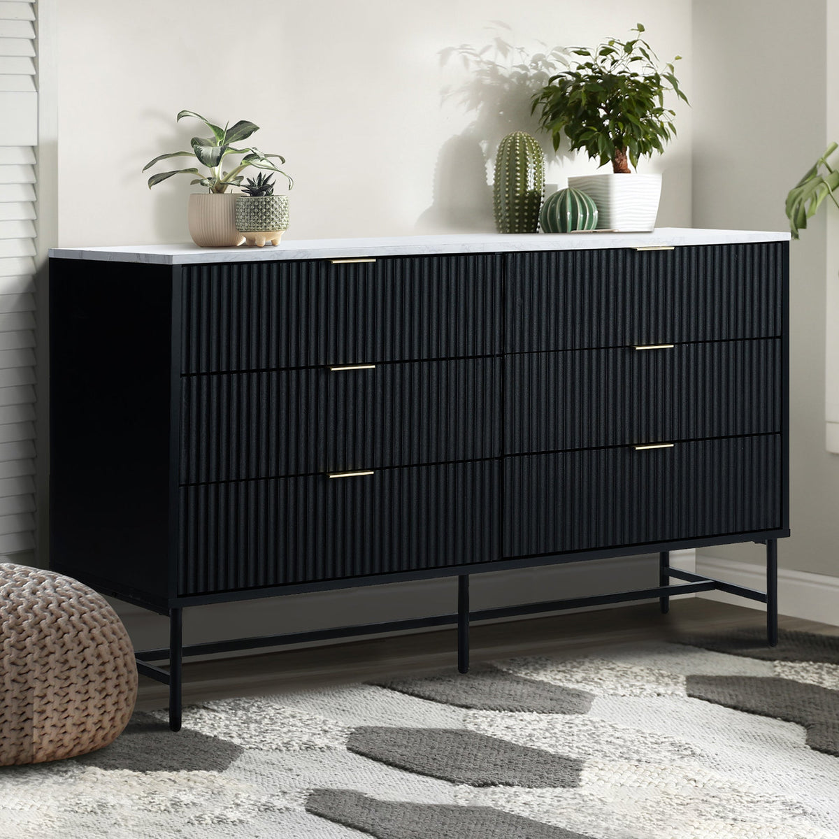 COD-WAVE-6D-WHBK-AB Hammond Faux Marble 6 Drawer Chest