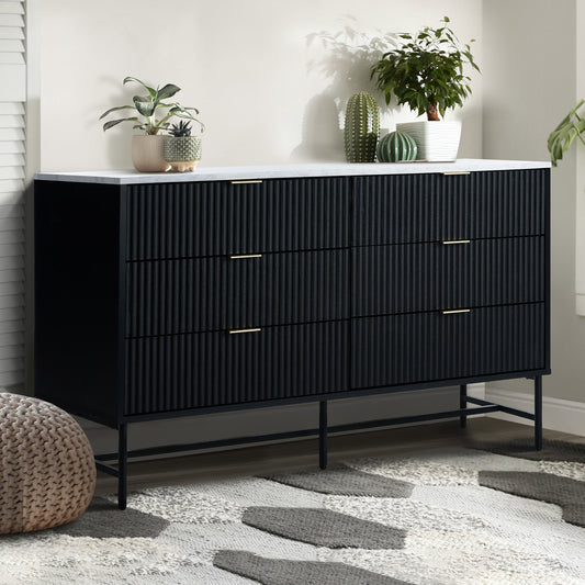 COD-WAVE-6D-WHBK-AB Hammond Faux Marble 6 Drawer Chest