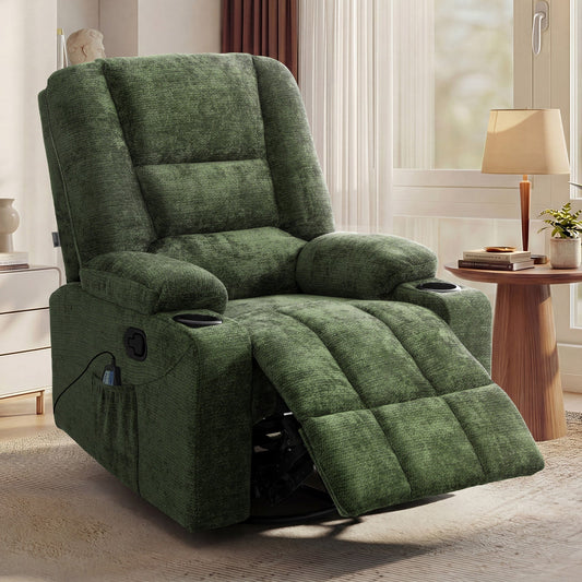 RCH-B5-LILLE-GN Living Fusion Linzie Heated Massage Recliner  and  Rocking Chair Green