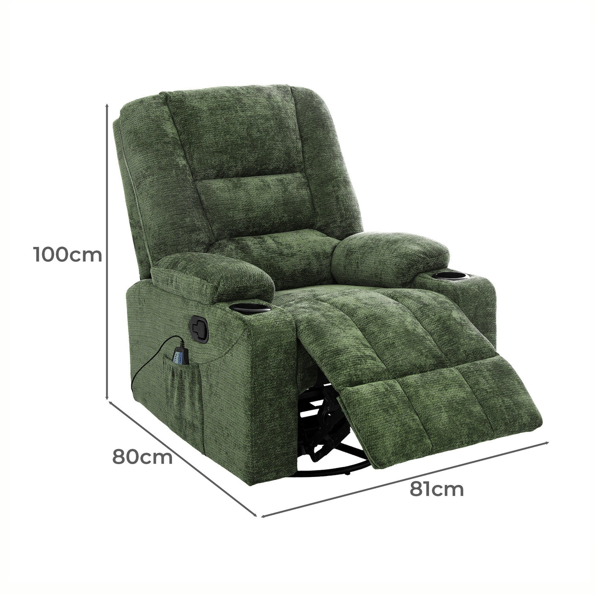 RCH-B5-LILLE-GN Living Fusion Linzie Heated Massage Recliner  and  Rocking Chair Green