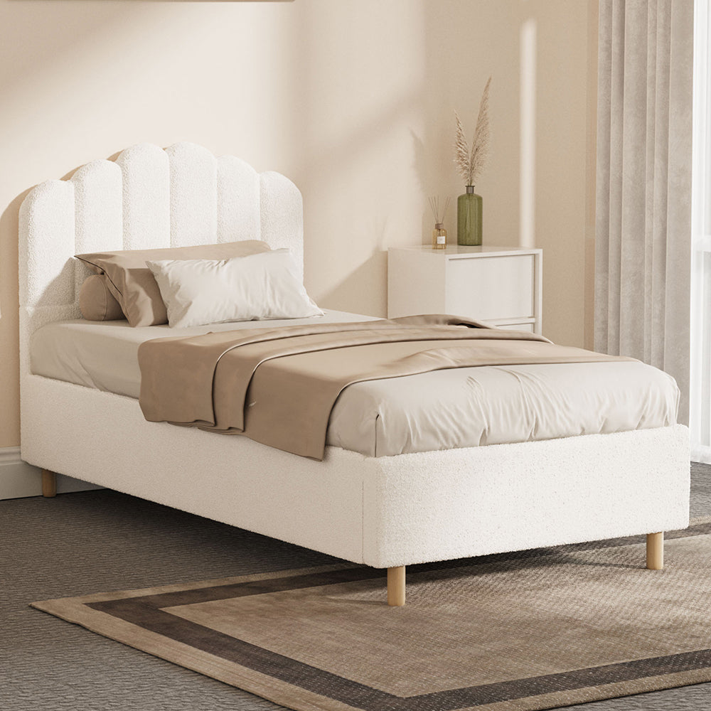 BF-B-SLON-KS-SP-WH-AB Ellora King Single Boucle Bed Frame