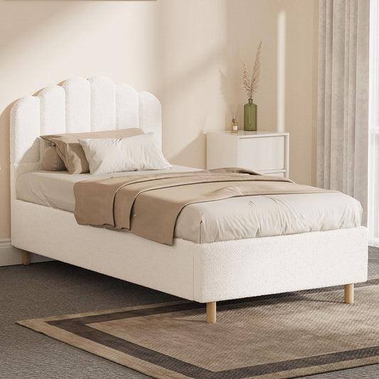 BF-B-SLON-KS-SP-WH-AB Ellora King Single Boucle Bed Frame