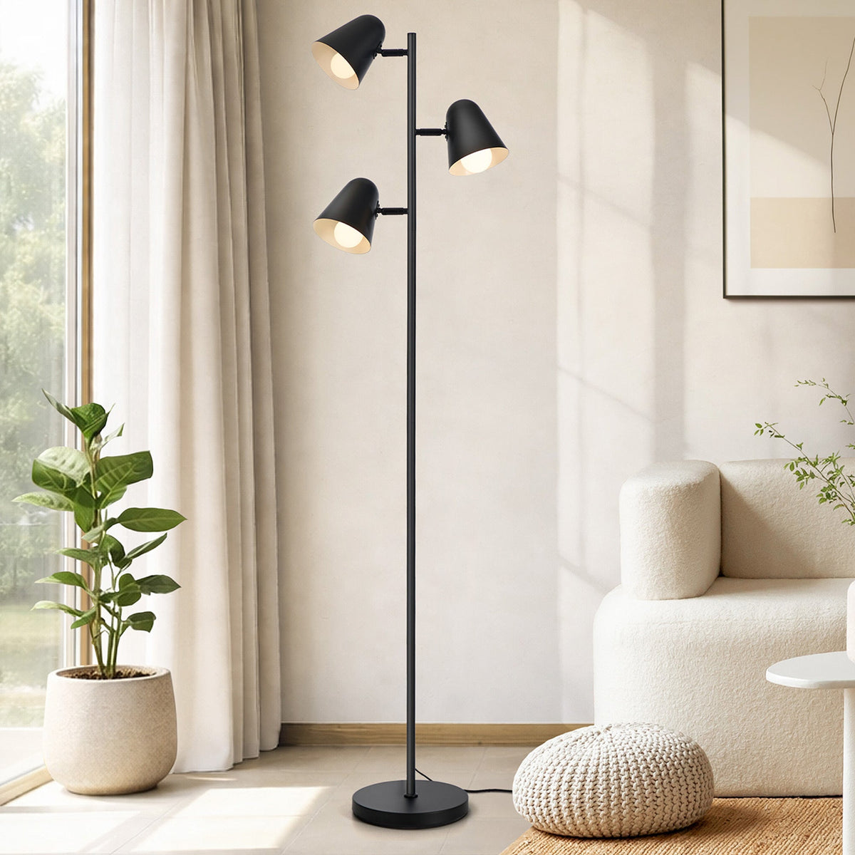 FL-A-TREE-161H-BK Lumir Iron 3 Light Floor Lamp Oikiture 2-Head Floor Lamp Standing Lamp Black