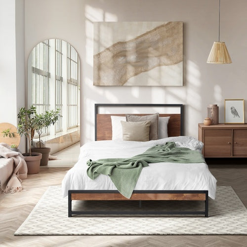 MBF-MODERN-S-BK Oikiture Metal Bed Frame Single Size Beds Platform Wood