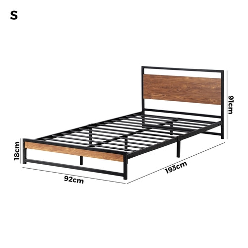 MBF-MODERN-S-BK Oikiture Metal Bed Frame Single Size Beds Platform Wood