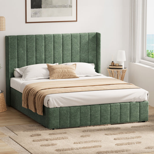 BF-B-BILY-Q-CH-GN-ABC Living Fusion Green Meier Chenille Gas Lift Storage Bed