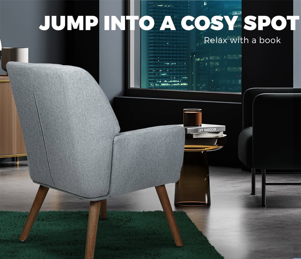 ACH-A1-GY Grey colour Oikiture Armchair Lounge Sofa Chair Fabric Accent Chairs Armchairs Couches