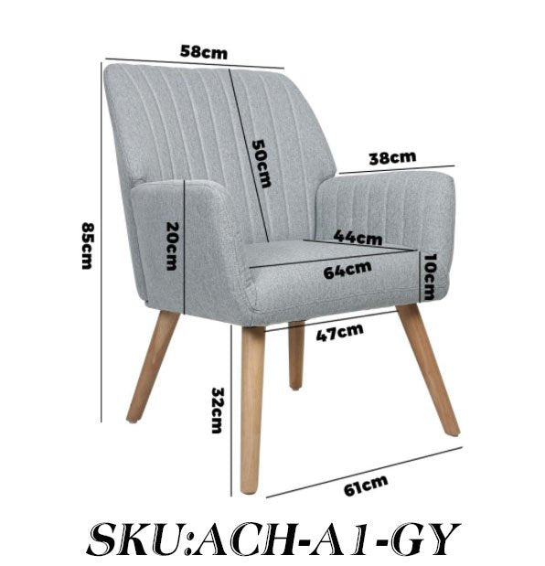 ACH-A1-GY Grey colour Oikiture Armchair Lounge Sofa Chair Fabric Accent Chairs Armchairs Couches