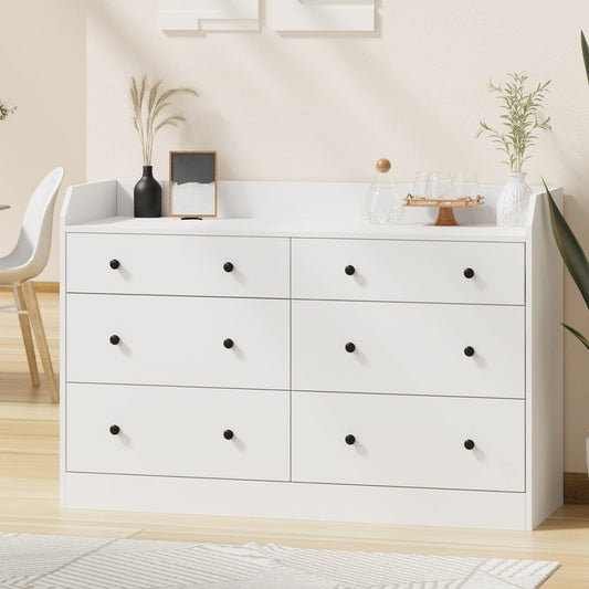 SB-GLAY-COD6-WH-AB Oikiture Buffet Sideboard Storage Cabinet Hallway Cupboard 6 Drawers White