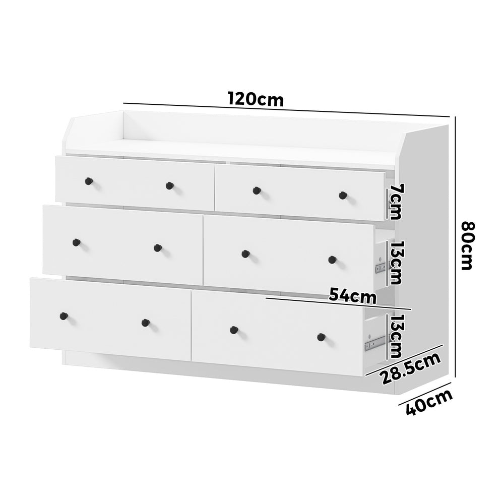 SB-GLAY-COD6-WH-AB Oikiture Buffet Sideboard Storage Cabinet Hallway Cupboard 6 Drawers White