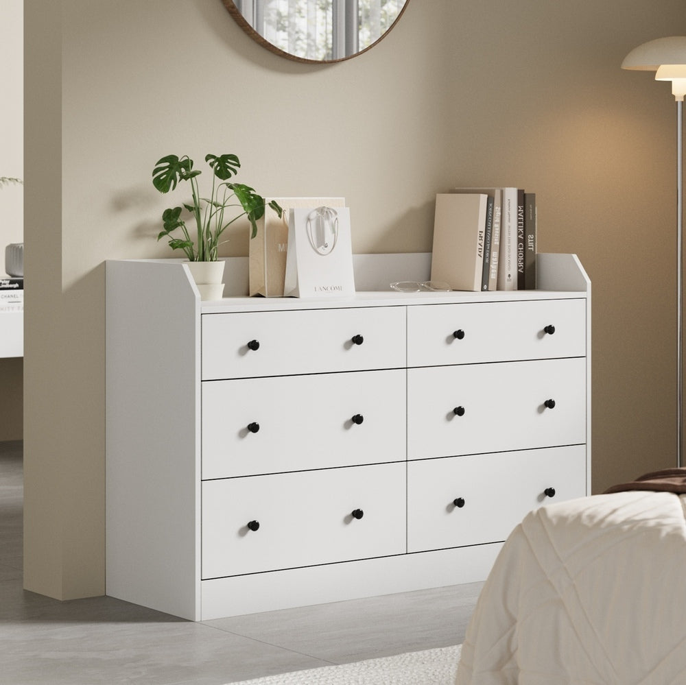 SB-GLAY-COD6-WH-AB Oikiture Buffet Sideboard Storage Cabinet Hallway Cupboard 6 Drawers White