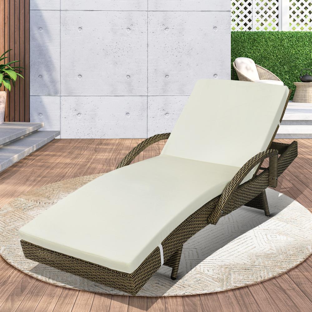 SL-B1-GYBG Livsip Adjustable Outdoor Patio Wicker Sun Lounger Day Bed Sofa Waterproof Grey & Beige