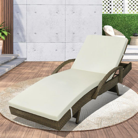SL-B1-GYBG Livsip Adjustable Outdoor Patio Wicker Sun Lounger Day Bed Sofa Waterproof Grey & Beige