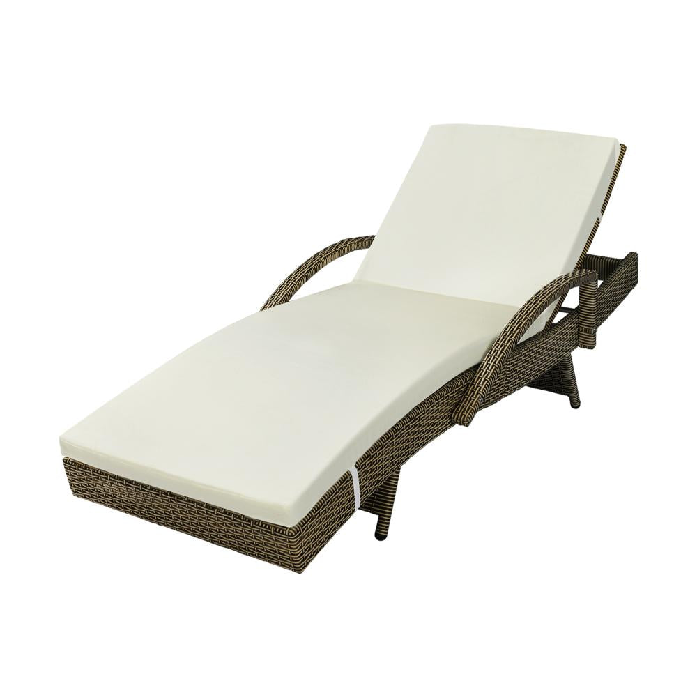 SL-B1-GYBG Livsip Adjustable Outdoor Patio Wicker Sun Lounger Day Bed Sofa Waterproof Grey & Beige