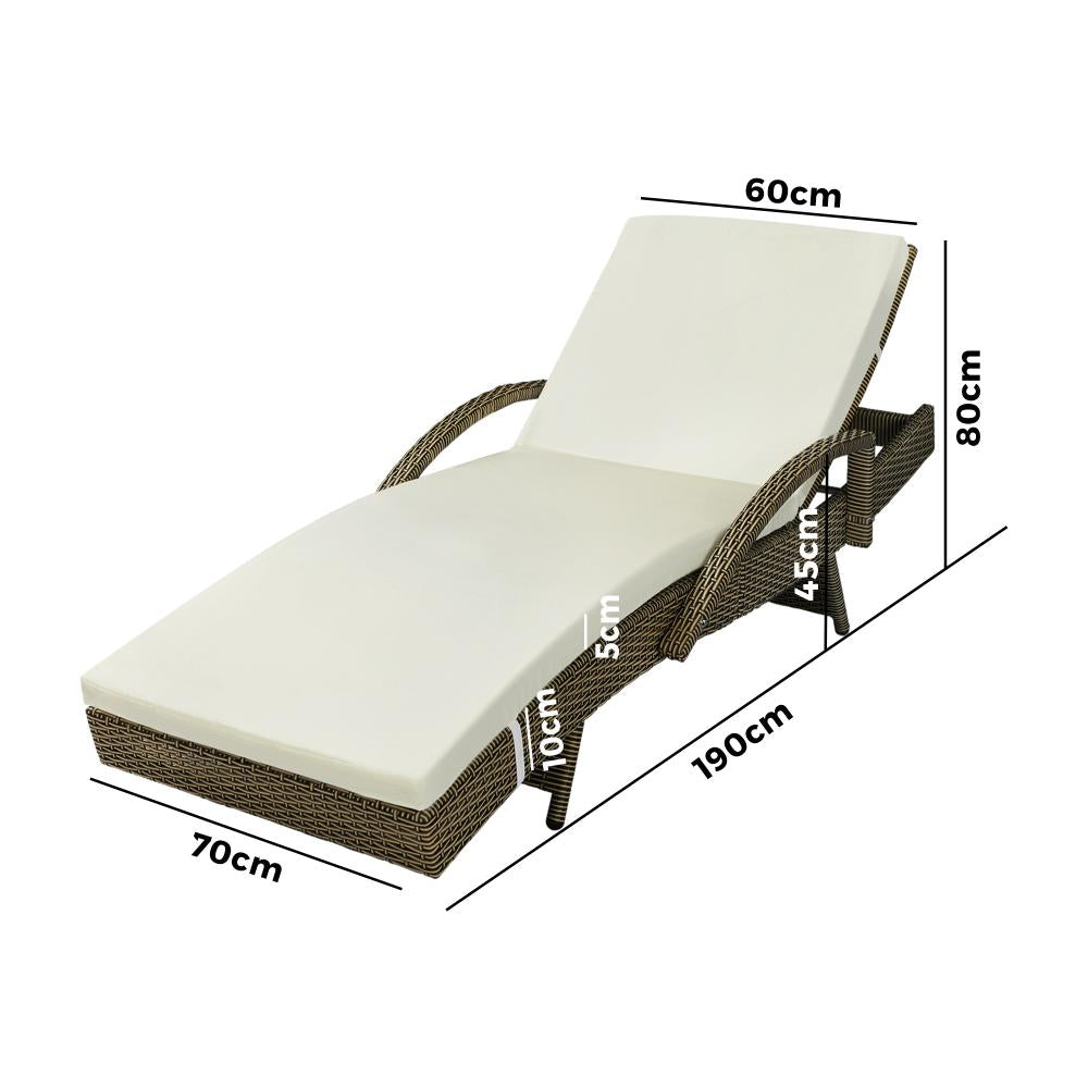 SL-B1-GYBG Livsip Adjustable Outdoor Patio Wicker Sun Lounger Day Bed Sofa Waterproof Grey & Beige