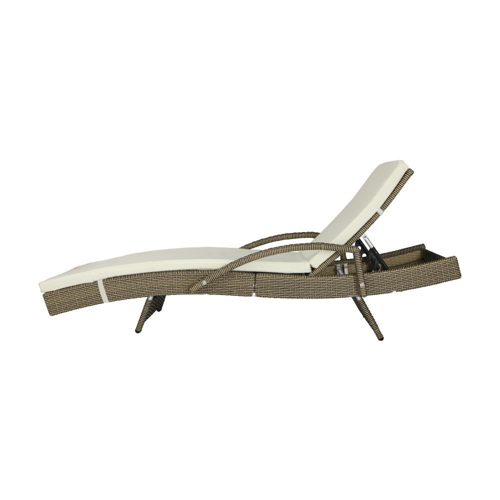 SL-B1-GYBG Livsip Adjustable Outdoor Patio Wicker Sun Lounger Day Bed Sofa Waterproof Grey & Beige