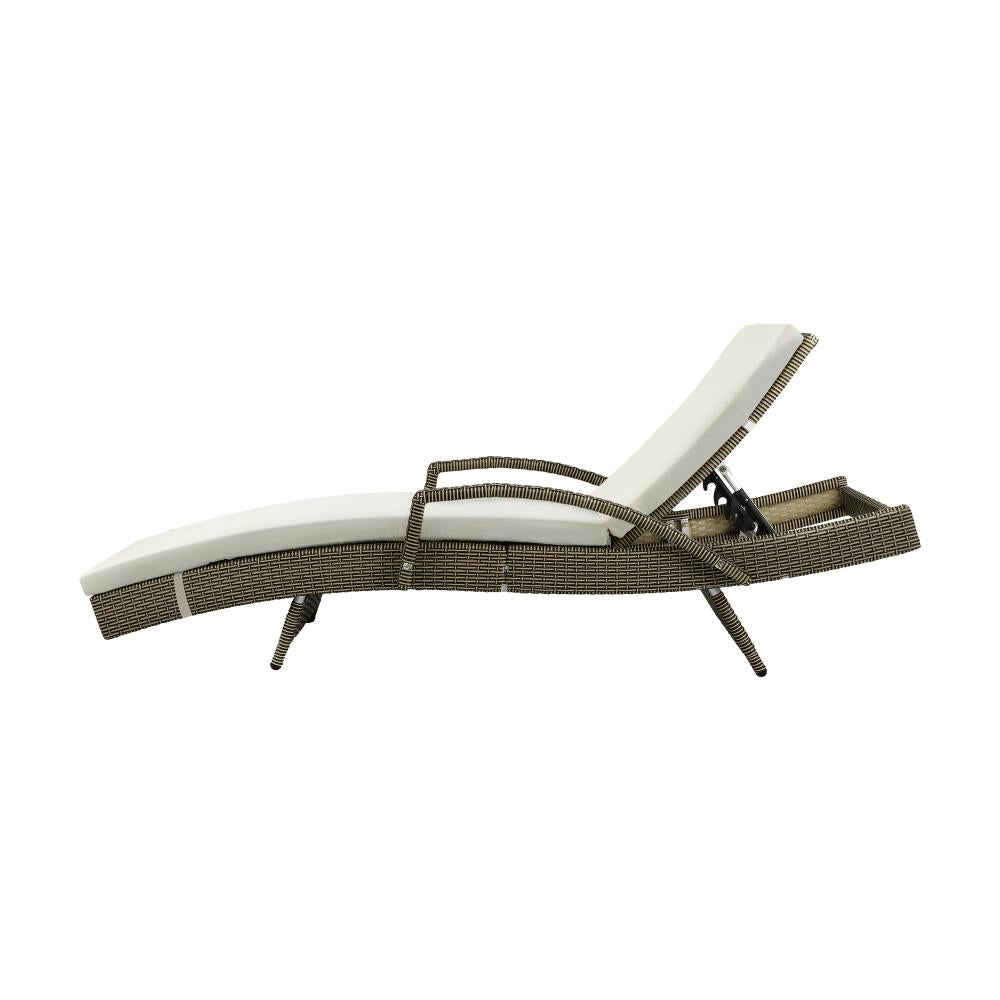 SL-B1-GYBG Livsip Adjustable Outdoor Patio Wicker Sun Lounger Day Bed Sofa Waterproof Grey & Beige