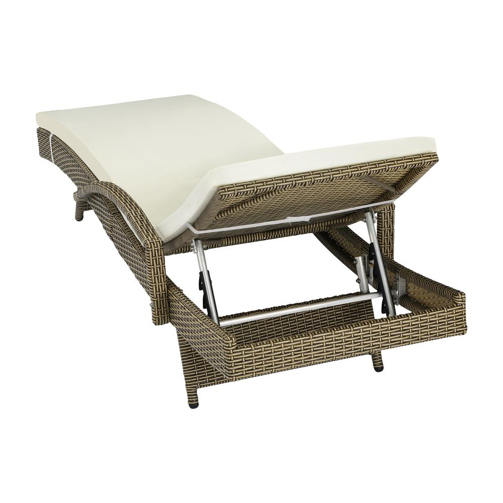 SL-B1-GYBG Livsip Adjustable Outdoor Patio Wicker Sun Lounger Day Bed Sofa Waterproof Grey & Beige