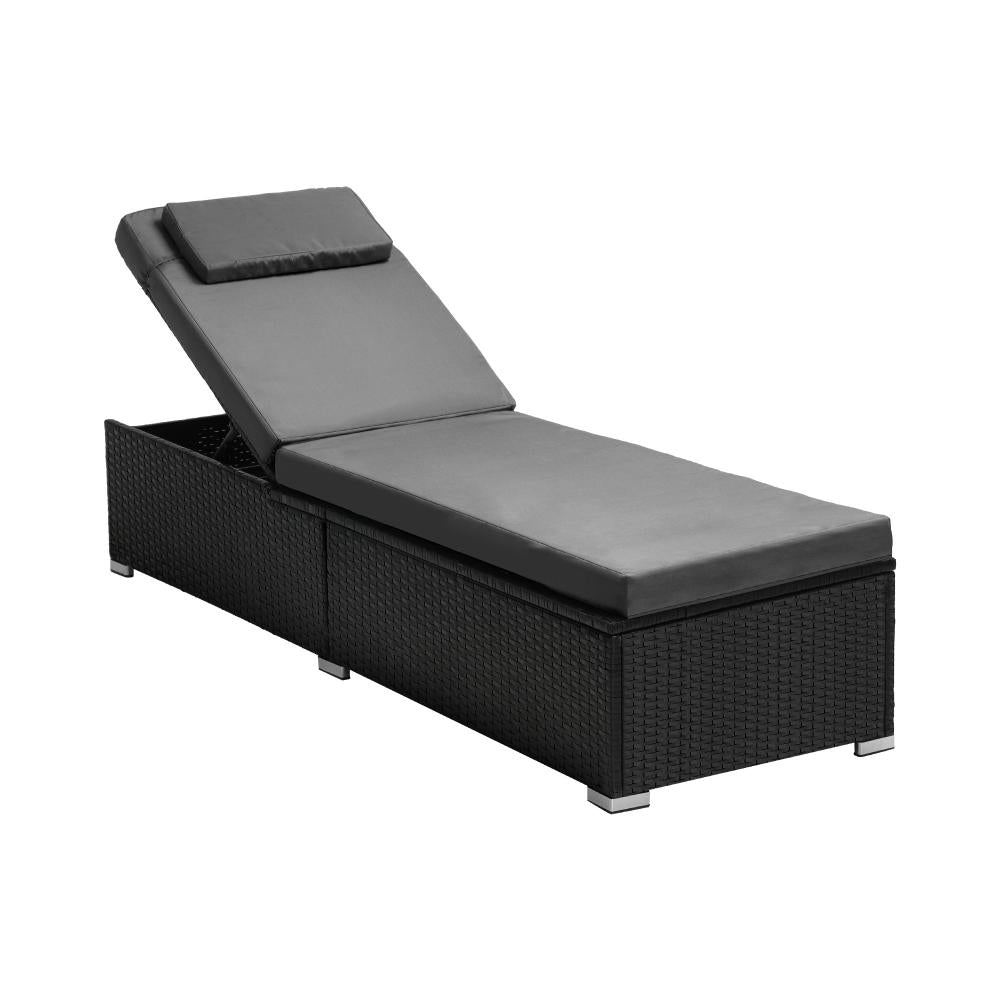 SL-BAROS-CH-BK Sun Lounge Wicker Lounger Patio Furniture Outdoor Setting Day Bed
