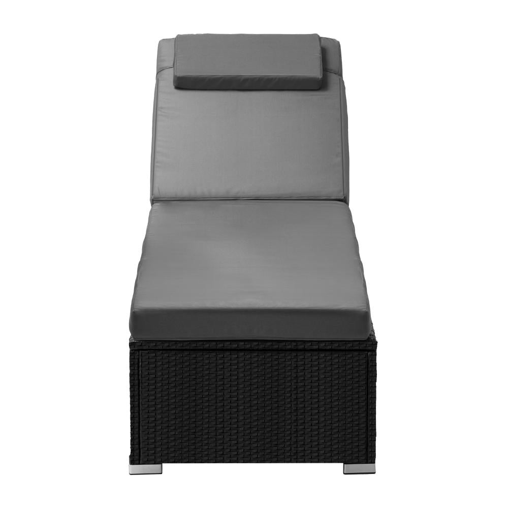 SL-BAROS-CH-BK Sun Lounge Wicker Lounger Patio Furniture Outdoor Setting Day Bed