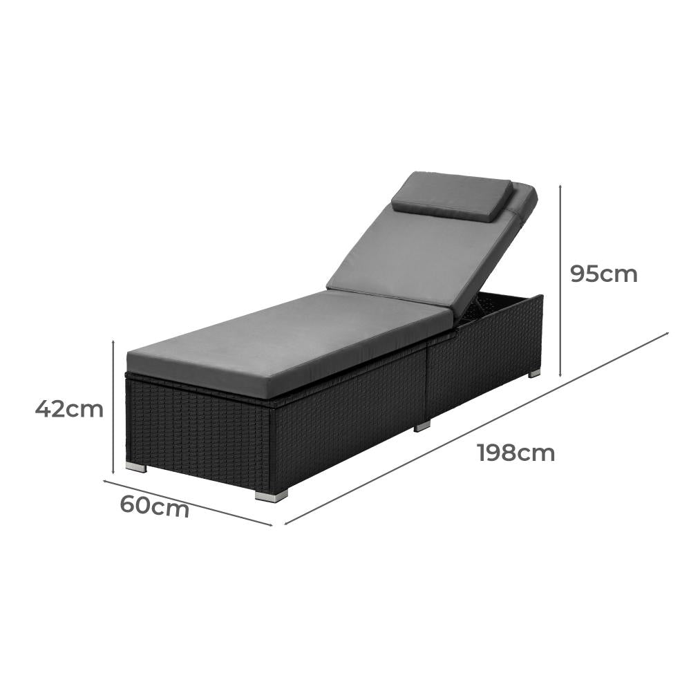 SL-BAROS-CH-BK Sun Lounge Wicker Lounger Patio Furniture Outdoor Setting Day Bed