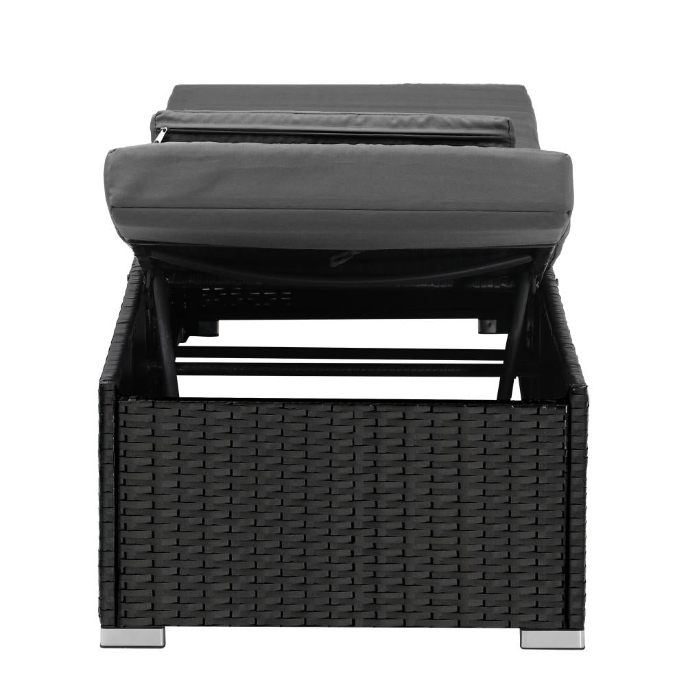 SL-BAROS-CH-BK Sun Lounge Wicker Lounger Patio Furniture Outdoor Setting Day Bed