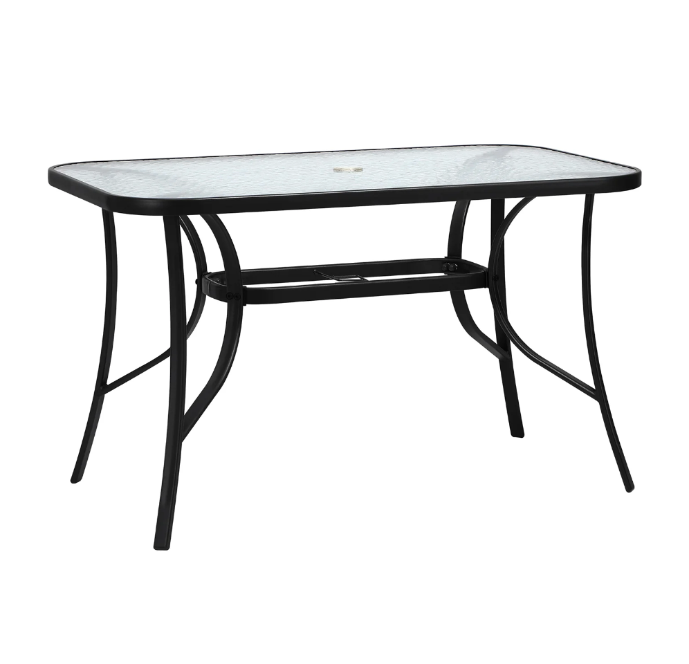 OPS-TXL-TB120-BK Livsip 120cm Outdoor Dining Glass Table Rectangle Patio Furniture Lounge Bistro