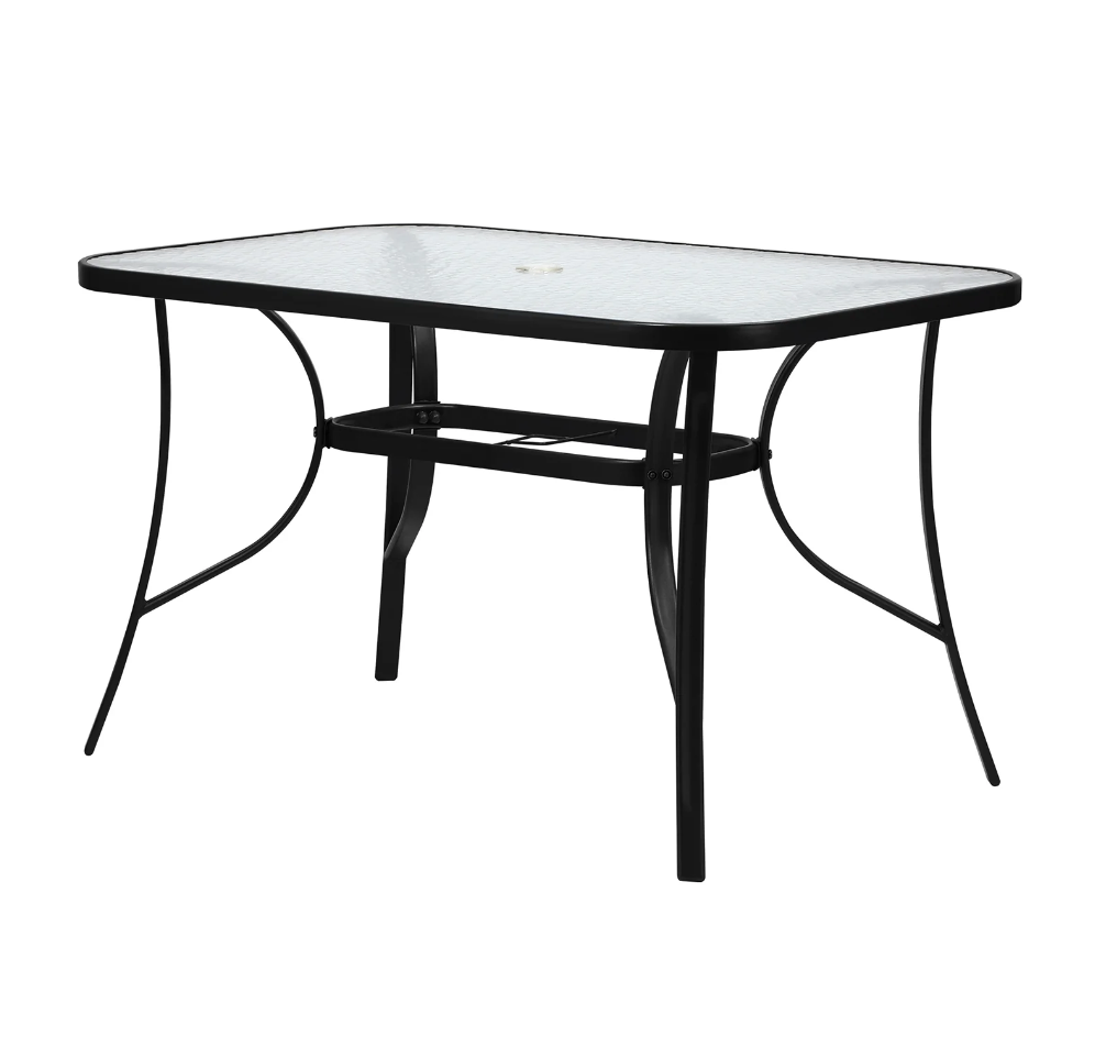 OPS-TXL-TB120-BK Livsip 120cm Outdoor Dining Glass Table Rectangle Patio Furniture Lounge Bistro