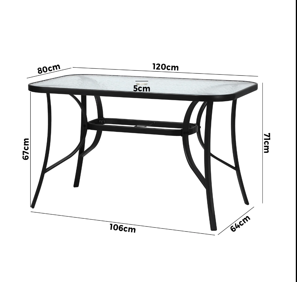 OPS-TXL-TB120-BK Livsip 120cm Outdoor Dining Glass Table Rectangle Patio Furniture Lounge Bistro