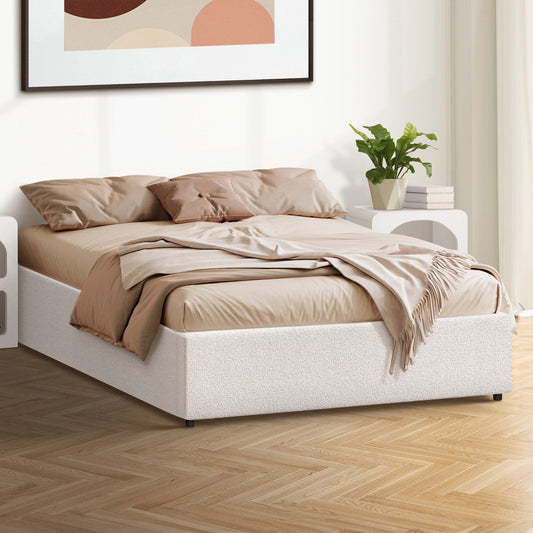 BF-B-TOTI-D-WH-AB Living Fusion White Seraphine Boucle Gas Lift Double Bed Base