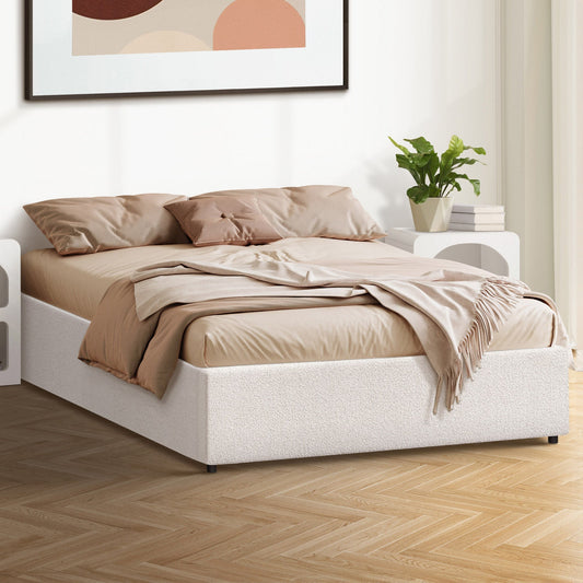 BF-B-TOTI-K-WH-AB KING Living Fusion White Seraphine Boucle Gas Lift Bed Base