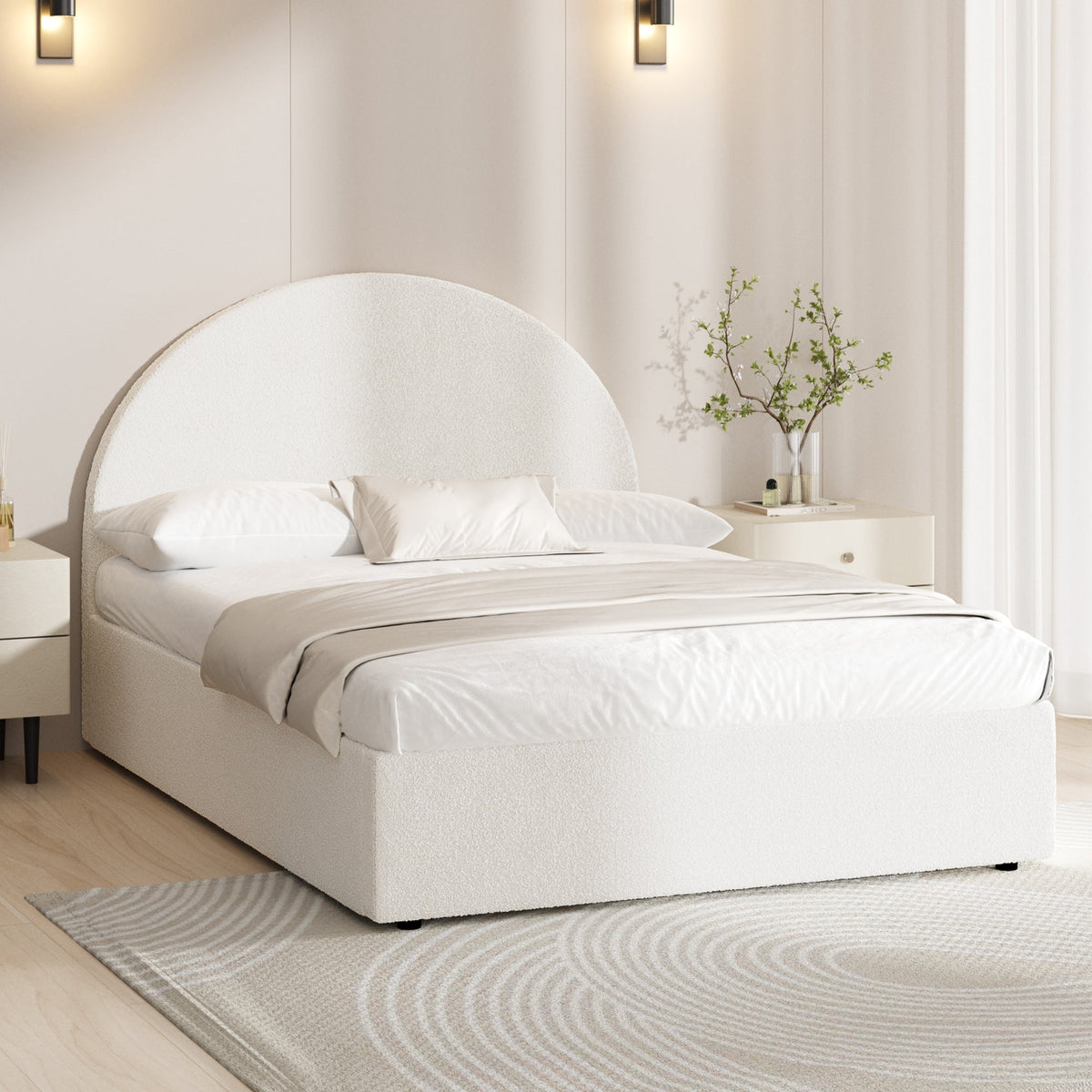 BF-B-JENA-KS-WH-ABC KING SINGLE White Seraphine Boucle Gas Lift Bed