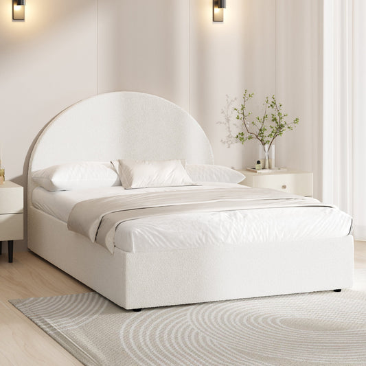 BF-B-JENA-KS-WH-ABC KING SINGLE White Seraphine Boucle Gas Lift Bed