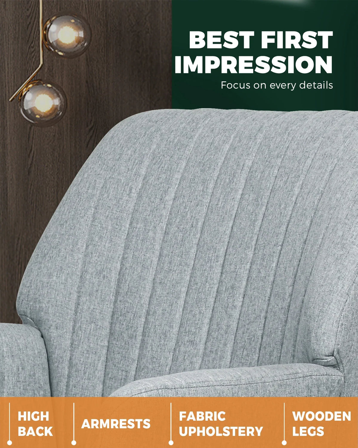 ACH-A1-GY Grey colour Oikiture Armchair Lounge Sofa Chair Fabric Accent Chairs Armchairs Couches