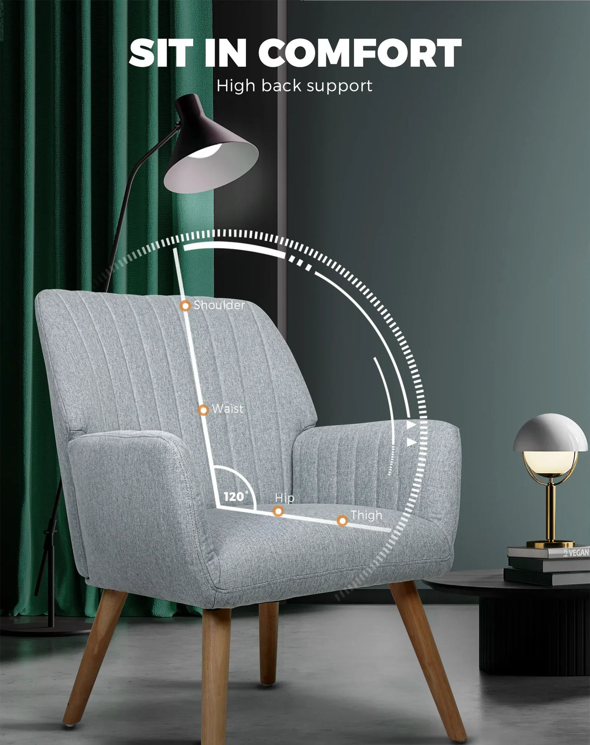 ACH-A1-GY Grey colour Oikiture Armchair Lounge Sofa Chair Fabric Accent Chairs Armchairs Couches