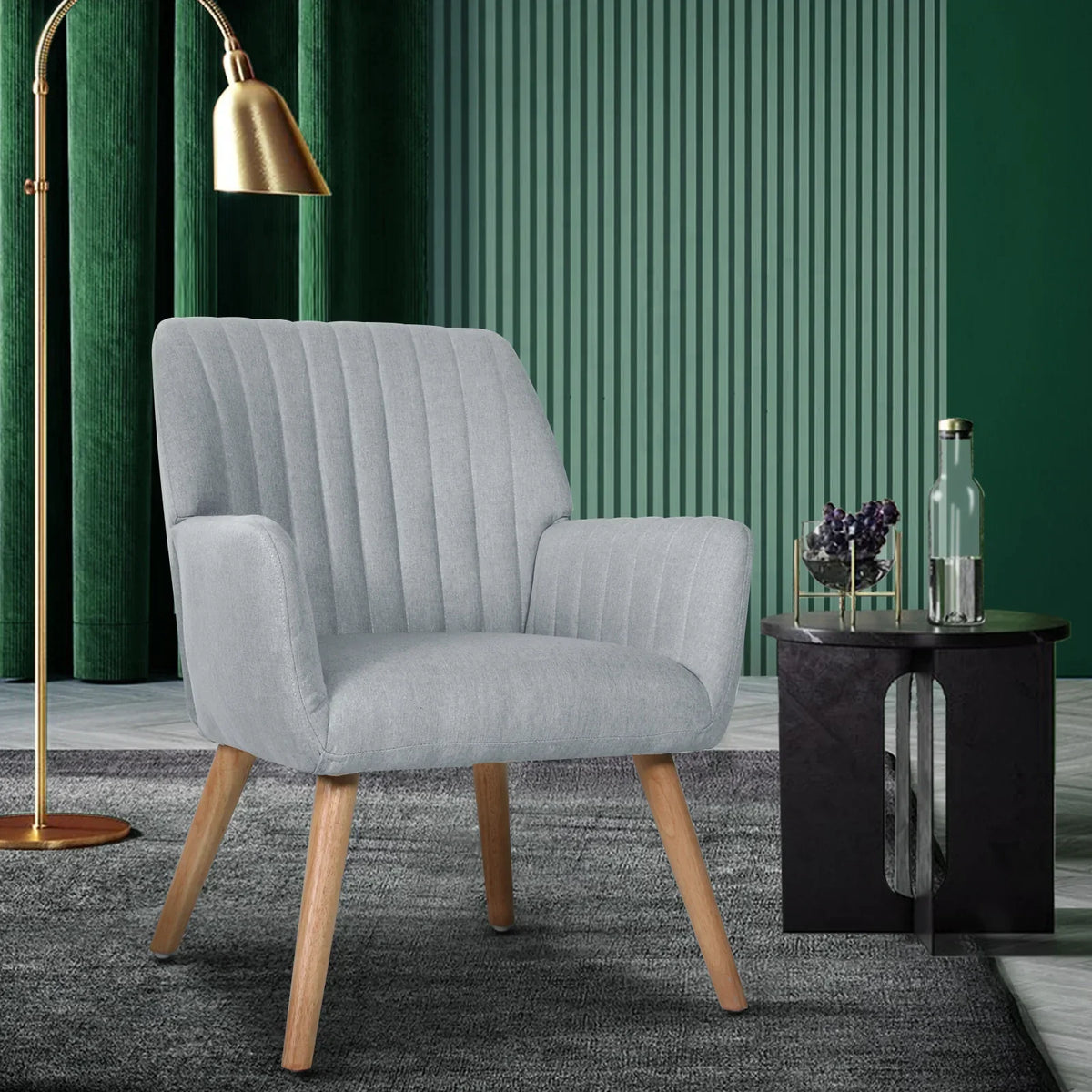 ACH-A1-GY Grey colour Oikiture Armchair Lounge Sofa Chair Fabric Accent Chairs Armchairs Couches