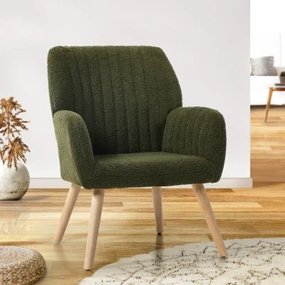 ACH-A1-SP-GN Oikiture Armchair Lounge Sofa Chair Sherpa Accent Chairs Armchairs Couches Green