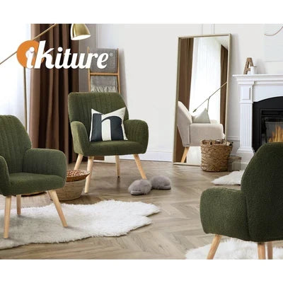 ACH-A1-SP-GN Oikiture Armchair Lounge Sofa Chair Sherpa Accent Chairs Armchairs Couches Green