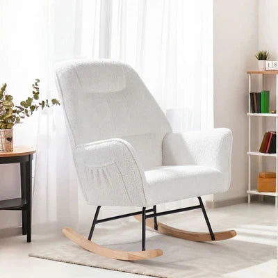 ACH-A10-SP-WH Oikiture Rocking Chair Nursing Armchair Sherpa Accent Chairs Upholstered White
