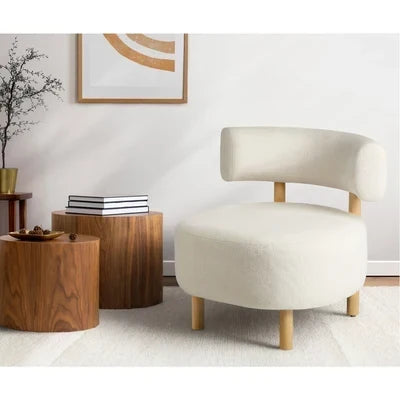 ACH-A12-BG Oikiture Wooden Armchair Lounge Chair Linen Fabric Accent Armchairs Beige