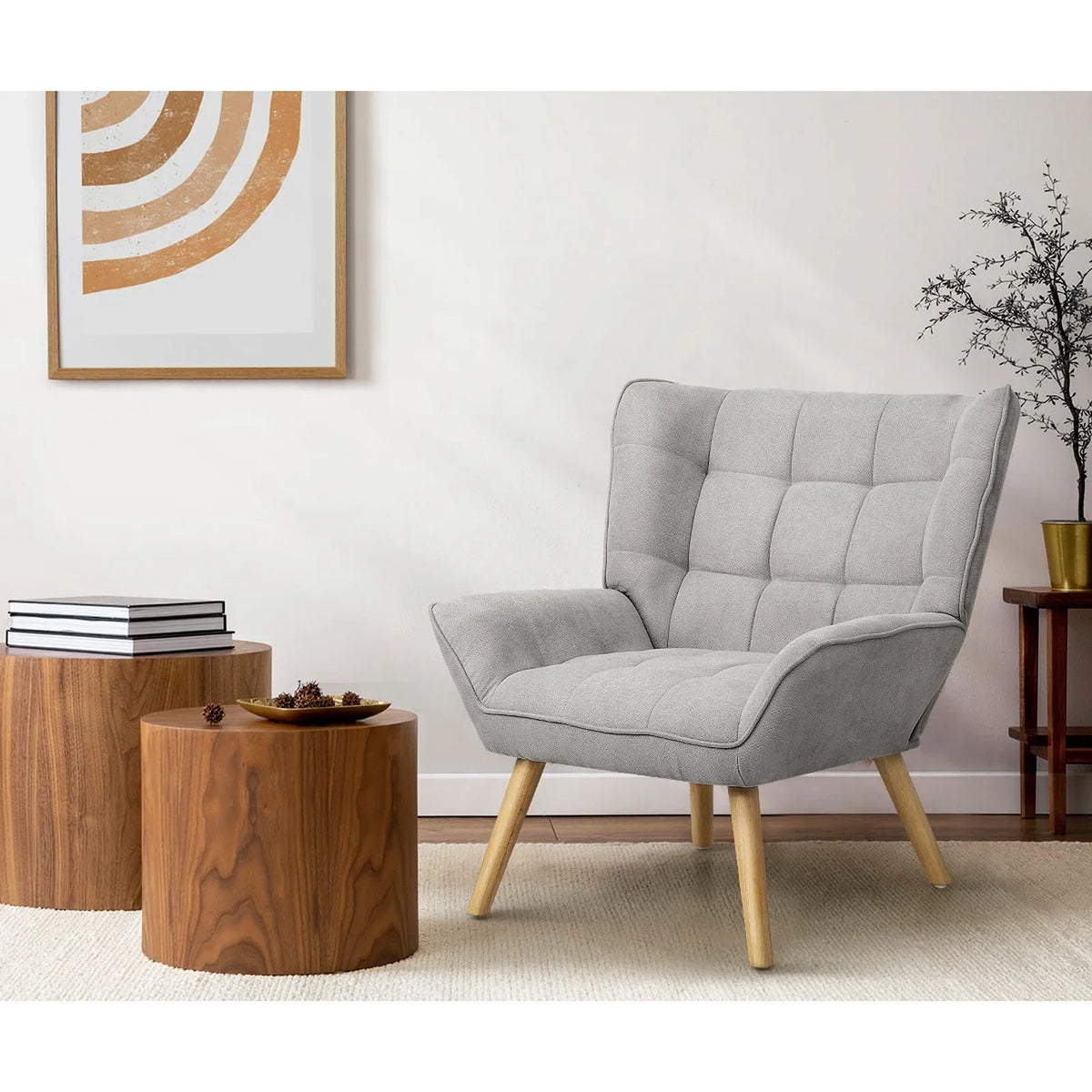 Oikiture Armchair Fabric Upholstered Tub Chair Grey