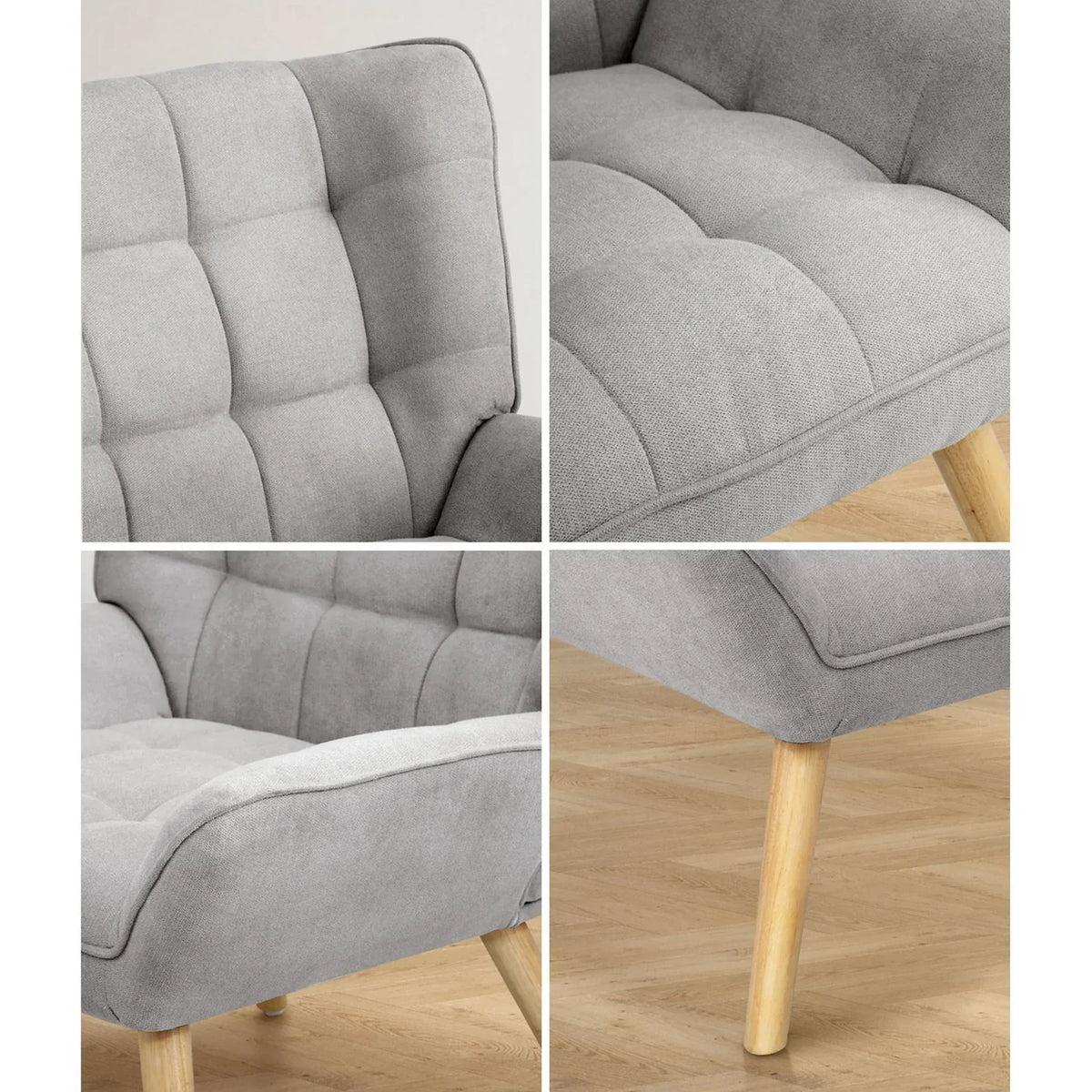 Oikiture Armchair Fabric Upholstered Tub Chair Grey