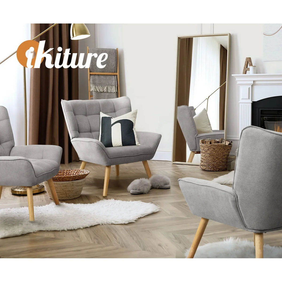 Oikiture Armchair Fabric Upholstered Tub Chair Grey