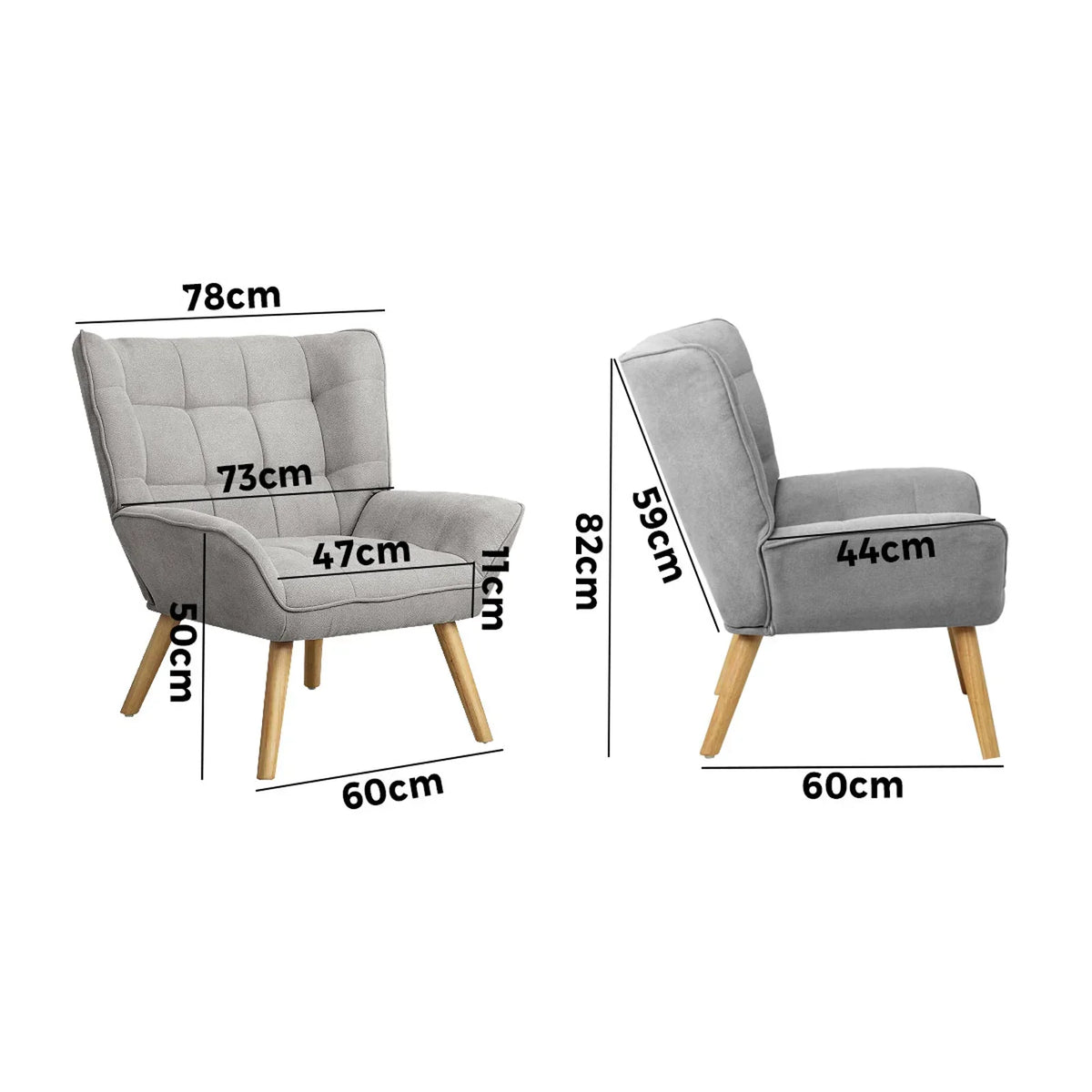 Oikiture Armchair Fabric Upholstered Tub Chair Grey