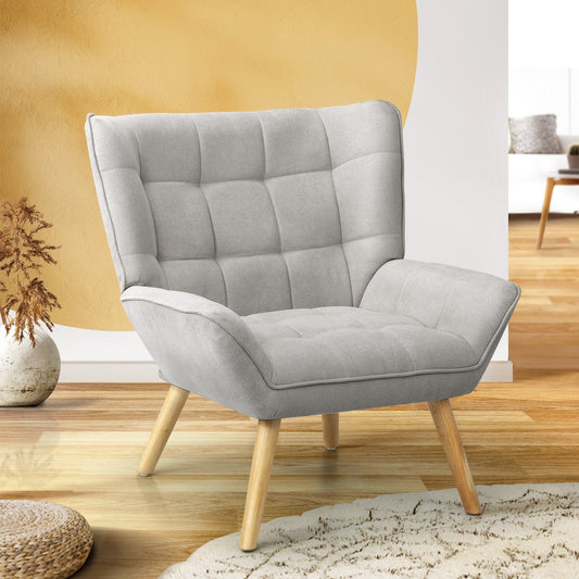 Oikiture Armchair Fabric Upholstered Tub Chair Grey