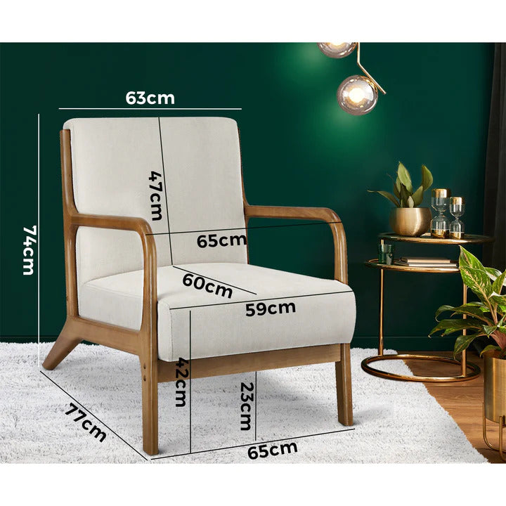 ACH-AGB7-BG Oikiture Armchair Lounge Chair Accent Couch Sofa Pillows Fabric Beige