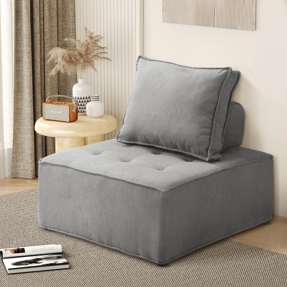 ACH-TOFU-GY Oikiture Armless Sofa with Adjustable Back Modular Grey